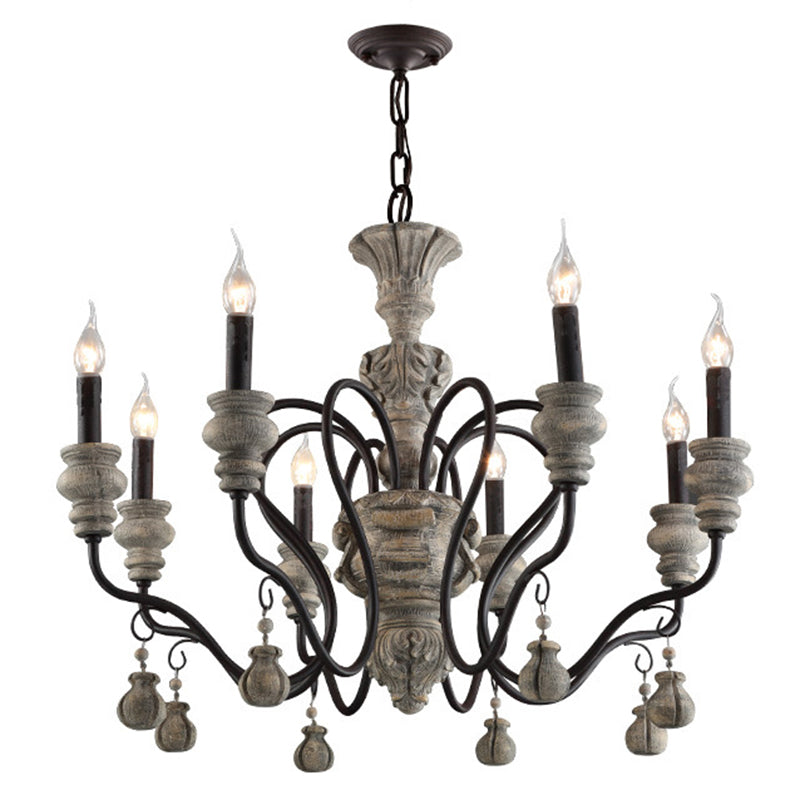 American Vintage Candelabra Resin Kroonluchter metaal Gooseneck arm Suspensie Verlichtingsarmatuur voor woonkamer