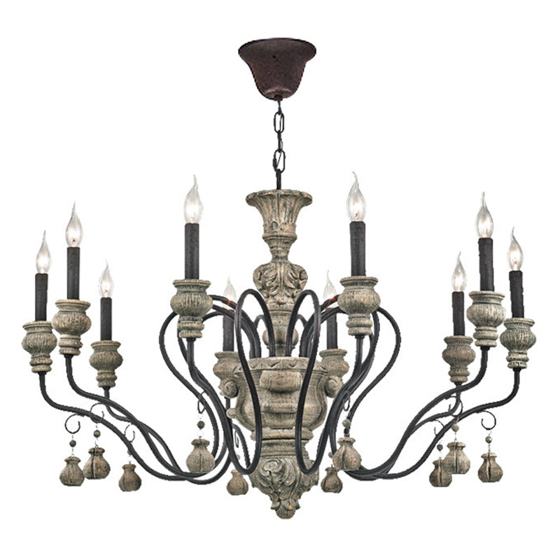 American Vintage Candelabra Resin Kroonluchter metaal Gooseneck arm Suspensie Verlichtingsarmatuur voor woonkamer