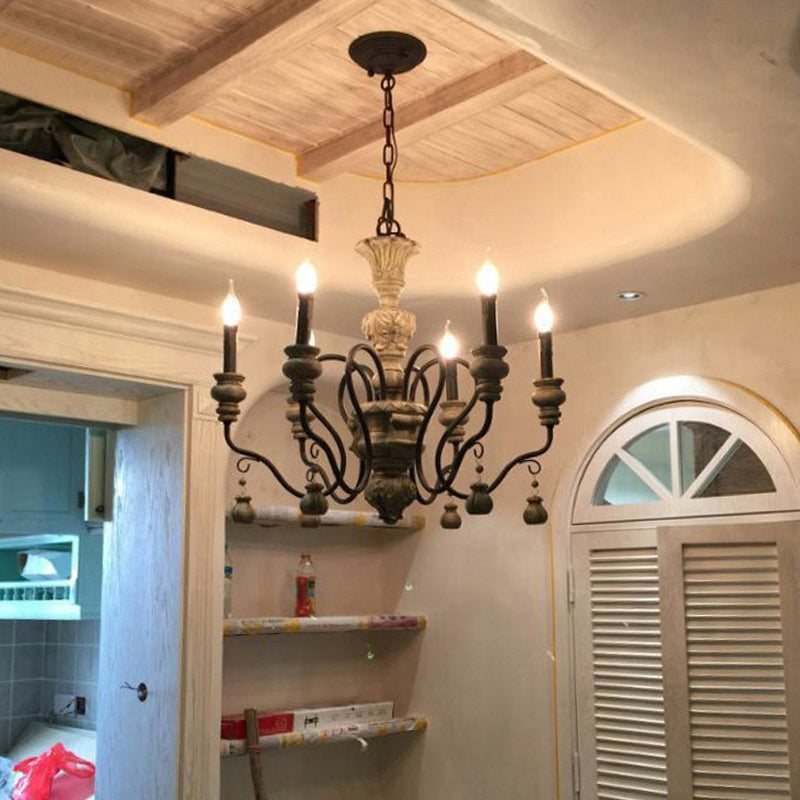 American Vintage Candelabra Resin Kroonluchter metaal Gooseneck arm Suspensie Verlichtingsarmatuur voor woonkamer