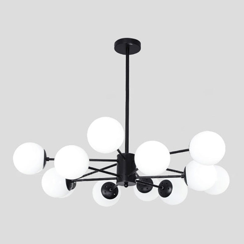 Minimalismo negro Candelera de vidrio Molecular Styling White Globe Shade Lámpara colgante para comedor