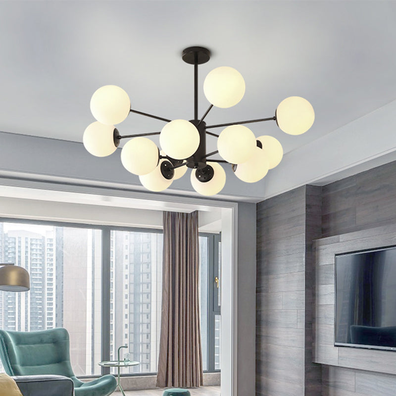Minimalismo negro Candelera de vidrio Molecular Styling White Globe Shade Lámpara colgante para comedor