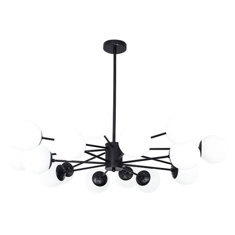 Minimalismo negro Candelera de vidrio Molecular Styling White Globe Shade Lámpara colgante para comedor