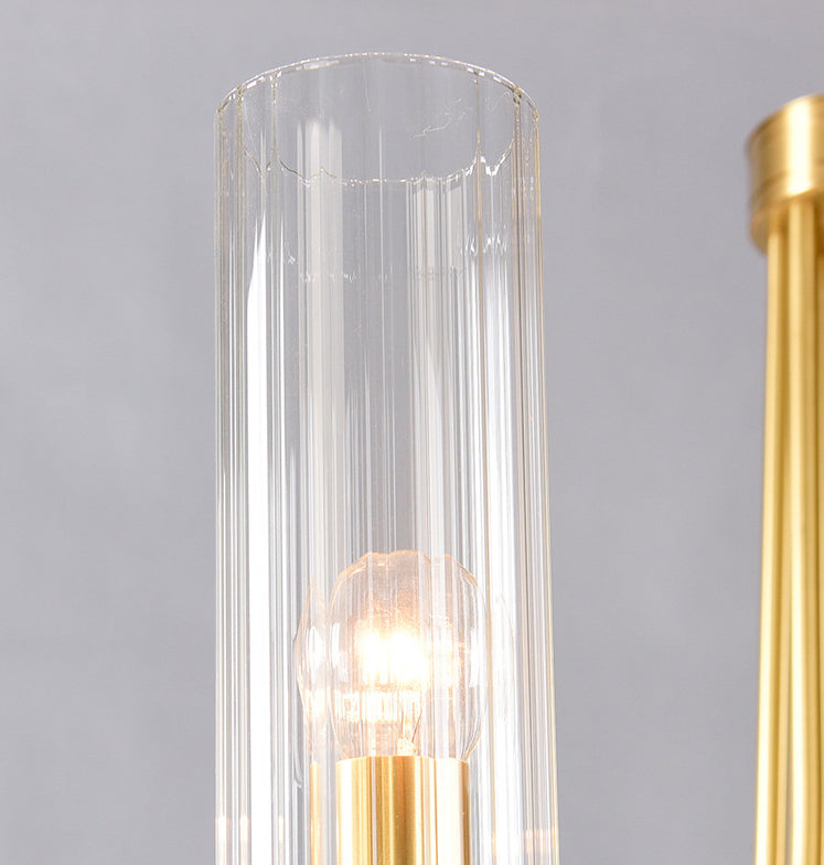 Post-Modern Metal Hanging Chandelier Light Cylinder Clear Glass Shade Ceiling Chandelier in Gold for Living Room