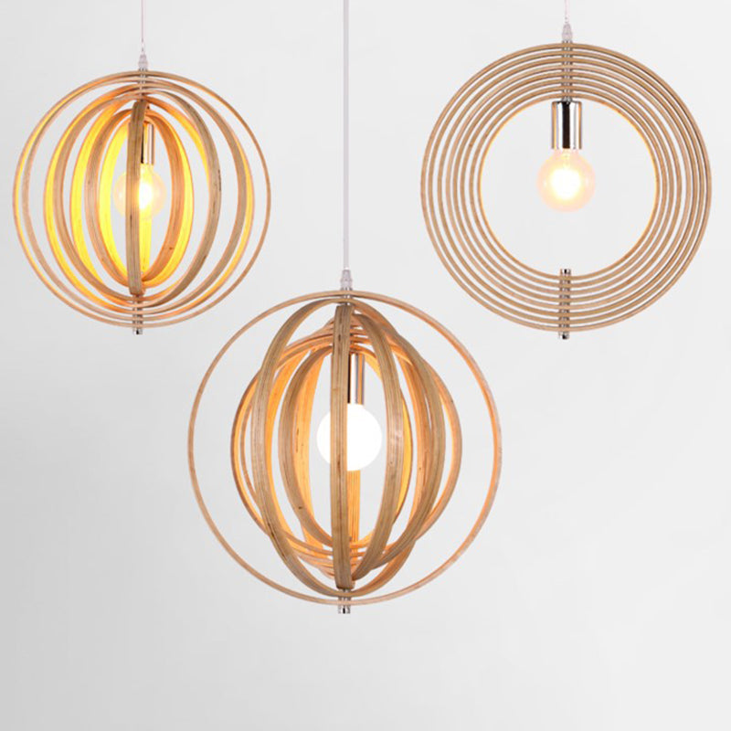 Novedad en forma de anillo giratorio novedad lámpara de colgante de beige de bulbo de madera simple de madera