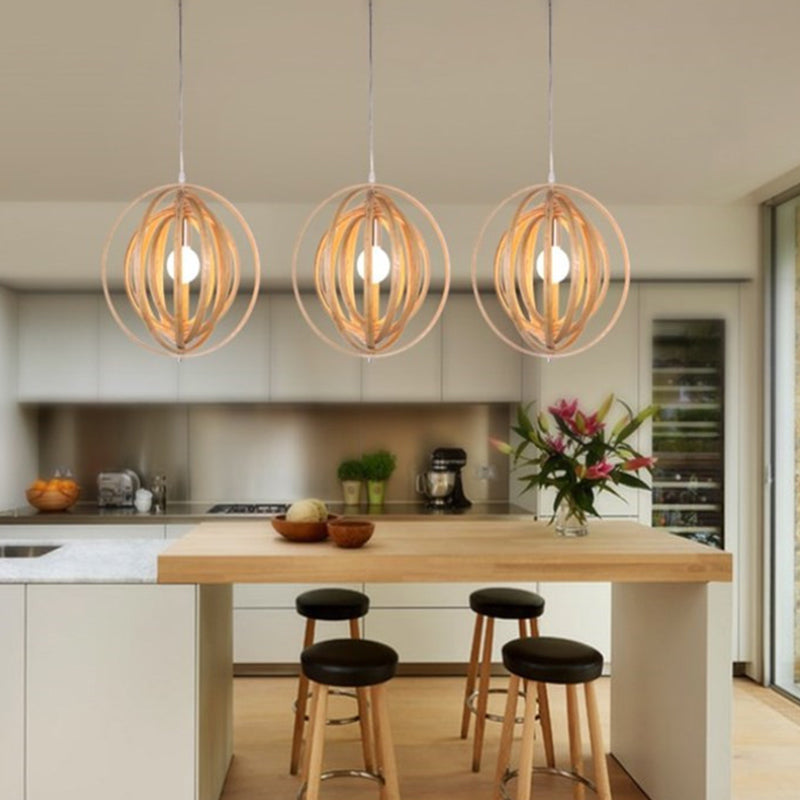 Novedad en forma de anillo giratorio novedad lámpara de colgante de beige de bulbo de madera simple de madera