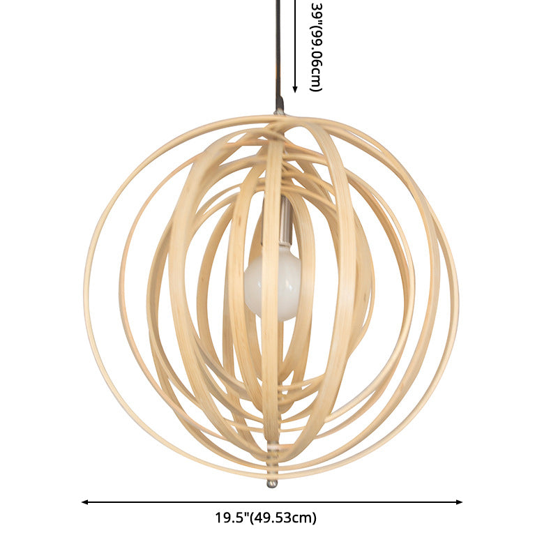 Novedad en forma de anillo giratorio novedad lámpara de colgante de beige de bulbo de madera simple de madera