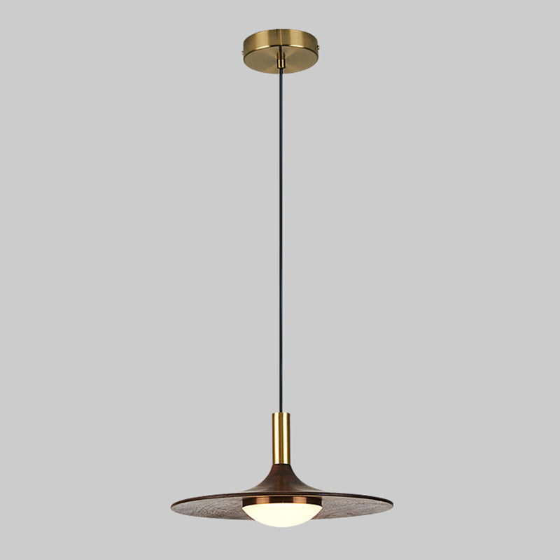 Wide Flared Walnut Wood Suspension Lamp Minimalist Dark Brown LED Pendant Lighting Fixture