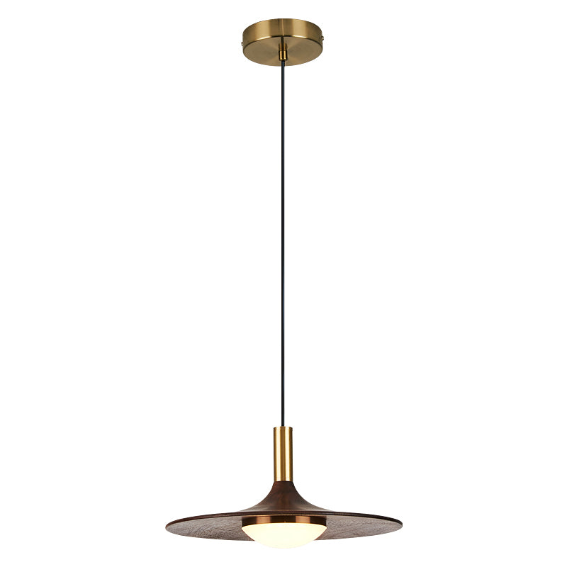 Wide Flared Walnut Wood Suspension Lamp Minimalist Dark Brown LED Pendant Lighting Fixture
