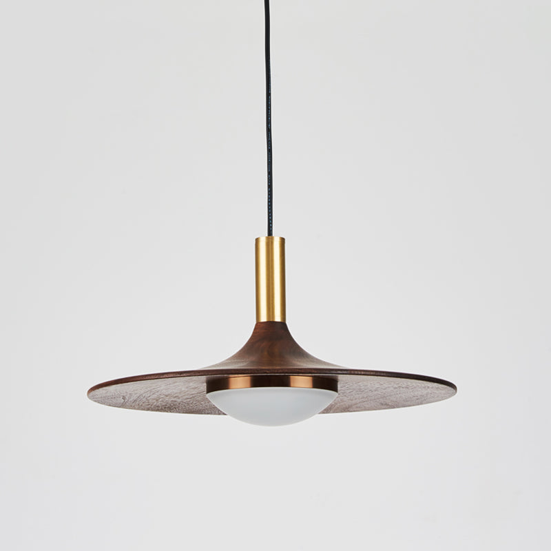 Wide Flared Walnut Wood Suspension Lamp Minimalist Dark Brown LED Pendant Lighting Fixture