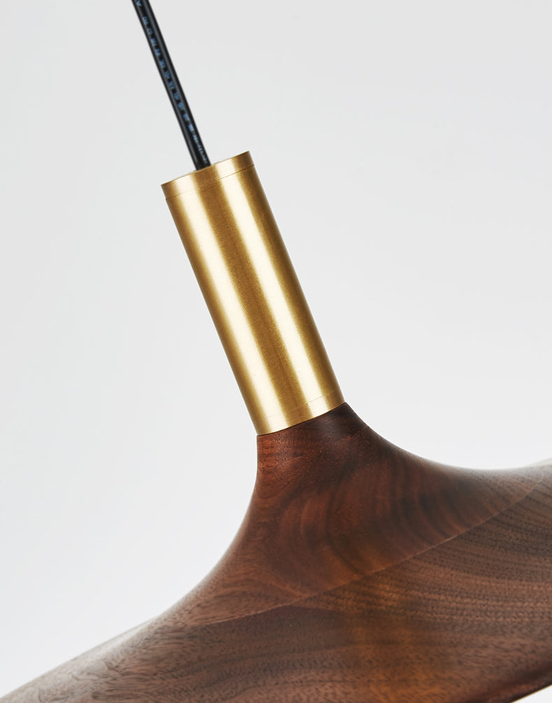 Wide Flared Walnut Wood Suspension Lamp Minimalist Dark Brown LED Pendant Lighting Fixture
