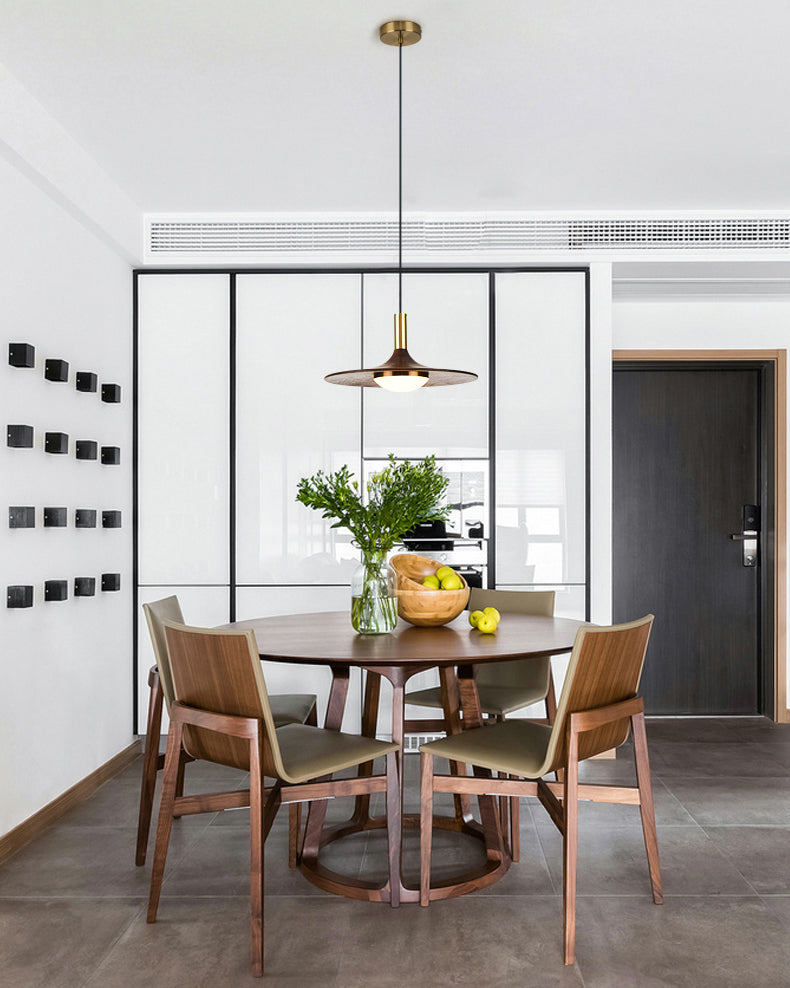 Wide Flared Walnut Wood Suspension Lamp Minimalist Dark Brown LED Pendant Lighting Fixture