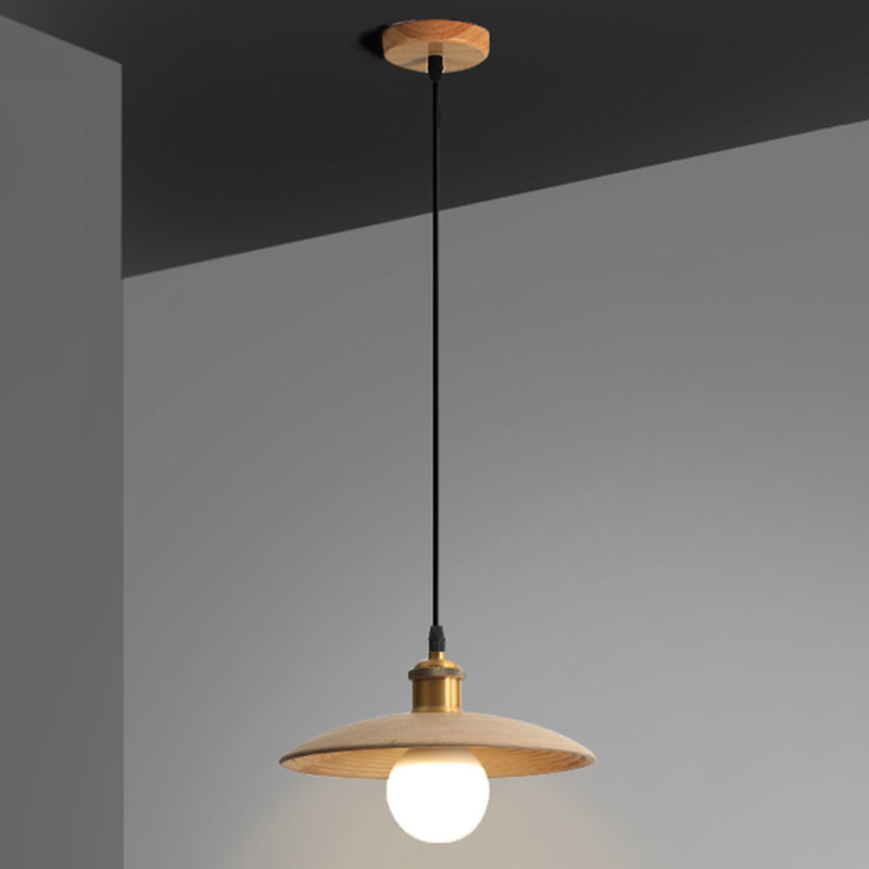 Untertassen -Form der Deckendeckel Anhänger Lampe Holz 1 Glühbirne Einfachheit hängend Licht hängen