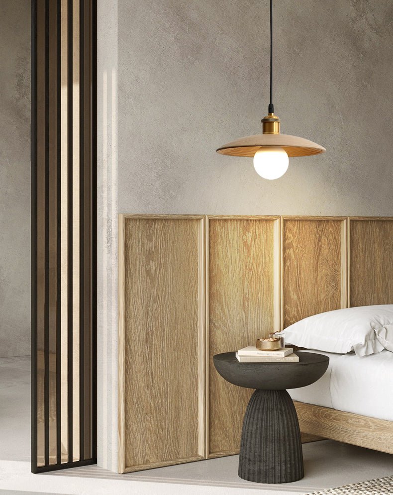 Untertassen -Form der Deckendeckel Anhänger Lampe Holz 1 Glühbirne Einfachheit hängend Licht hängen