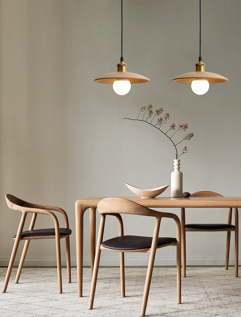 Untertassen -Form der Deckendeckel Anhänger Lampe Holz 1 Glühbirne Einfachheit hängend Licht hängen