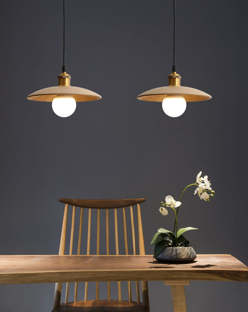 Untertassen -Form der Deckendeckel Anhänger Lampe Holz 1 Glühbirne Einfachheit hängend Licht hängen