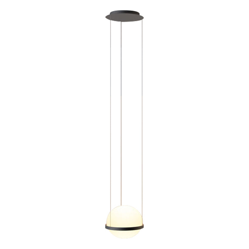Spherical Suspension Fixture Loft Style White Glass Black Pendant Lighting for Staircase