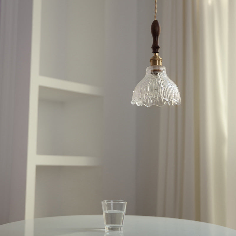 Geribbelde glazen bloemenophanging hanger eenvoudig 1 bol diner hangend licht in messing