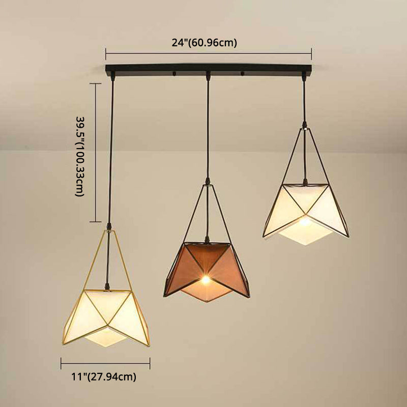 3-Lights Iron Frame + Fabric Shade Island Light Creative Octagonal Nordic Style Lighting Fixture for Kitchen Bar