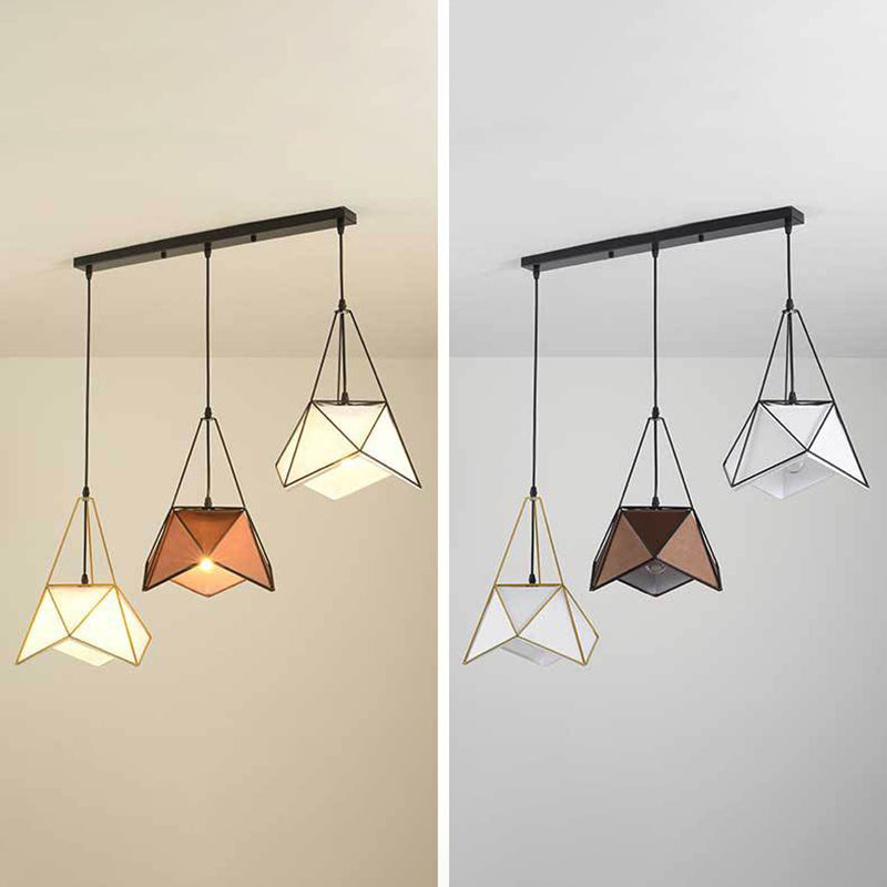 Frame di ferro a 3 luci + tessuto in tessuto isola luce creativa care creativa ottagonale illuminazione in stile nordico per barra da cucina