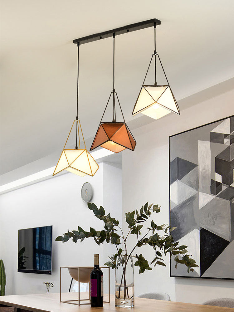 Frame di ferro a 3 luci + tessuto in tessuto isola luce creativa care creativa ottagonale illuminazione in stile nordico per barra da cucina