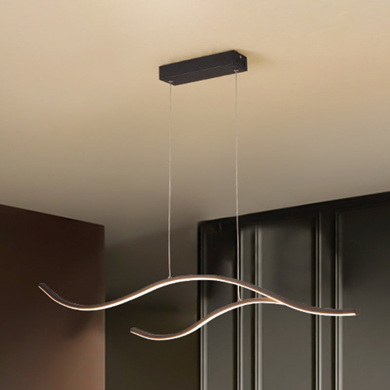 Nordic Style Wave Line LED Island Light Minimalism Metal Long Strip Lighting Fixture for Dining Room
