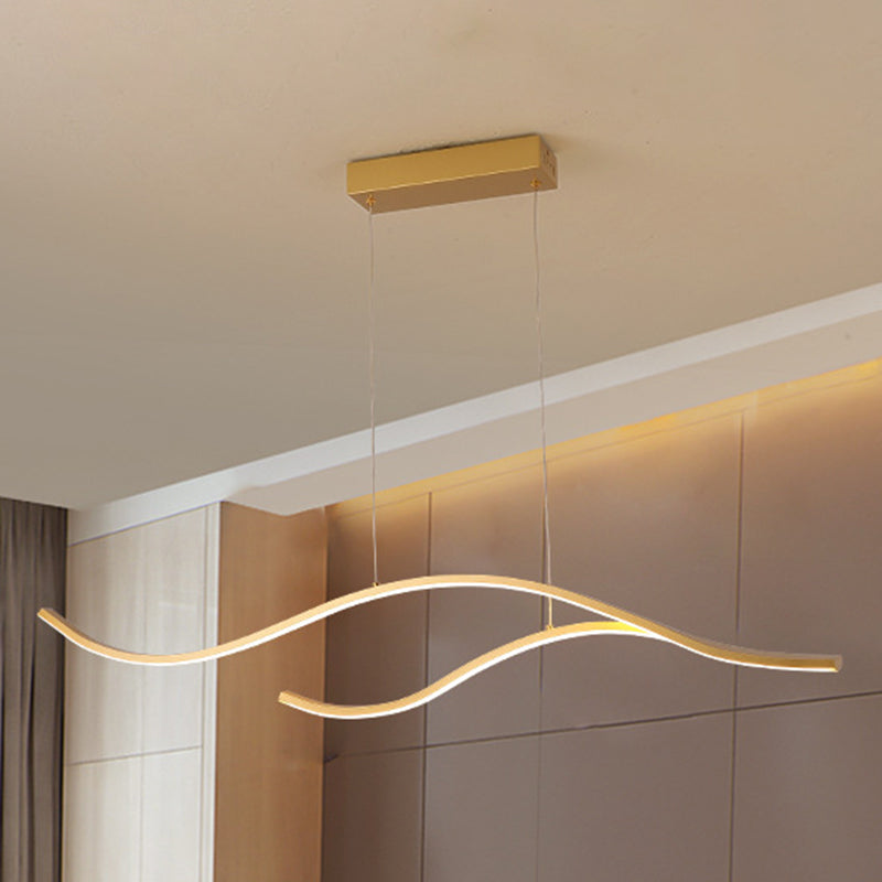Nordic Style Wave Line LED Island Light Minimalism Metal Long Strip Lighting Fixture for Dining Room