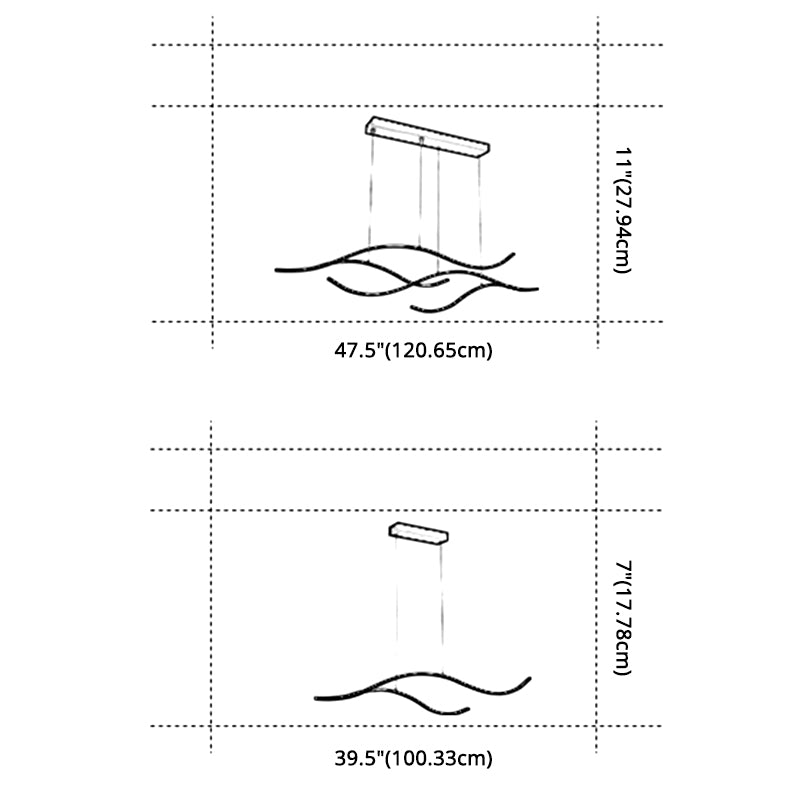 Linea ondata in stile nordico Led Light Minimalismo Metal Long Strip Apparecchiatura per sala da pranzo