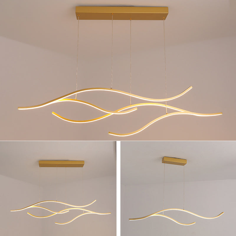 Nordic Style Wave Line LED Island Light Minimalism Metal Long Strip Lighting Fixture for Dining Room