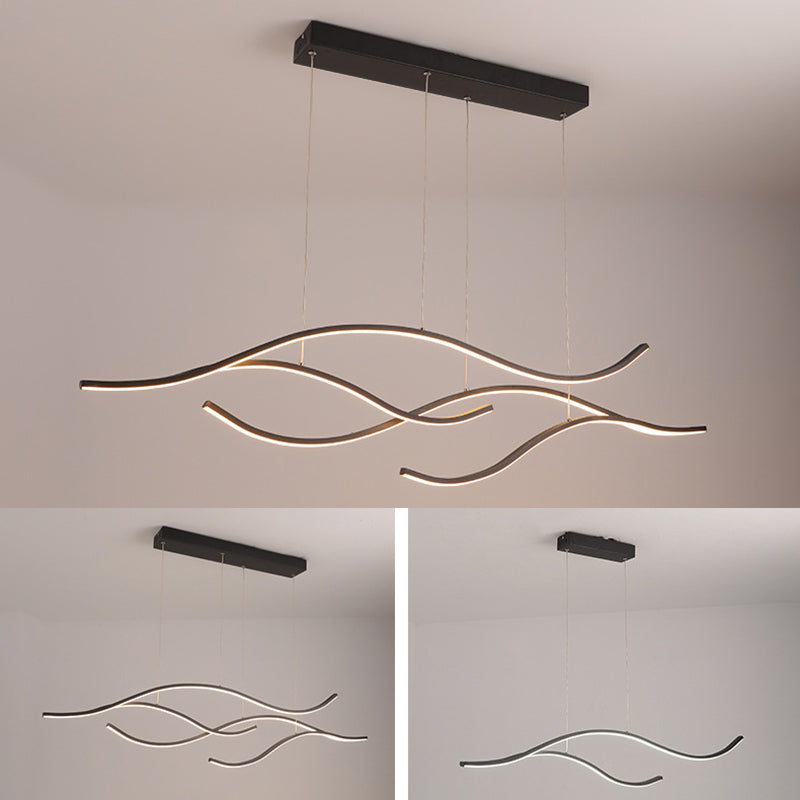 Nordic Style Wave Line LED Island Light Minimalism Metal Long Strip Lighting Fixture for Dining Room