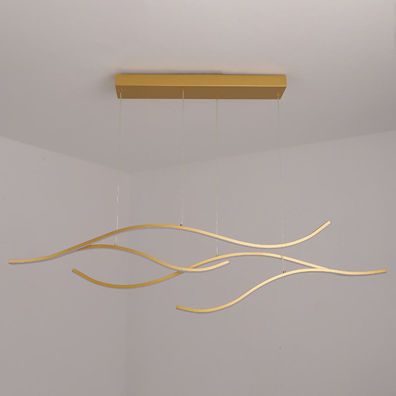 Nordic Style Wave Line LED Island Light Minimalism Metal Long Strip Lighting Fixture for Dining Room