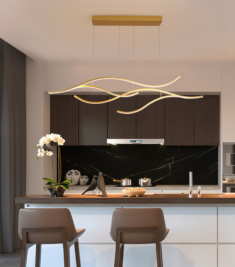 Nordic Style Wave Line LED Island Light Minimalism Metal Long Strip Lighting Fixture for Dining Room