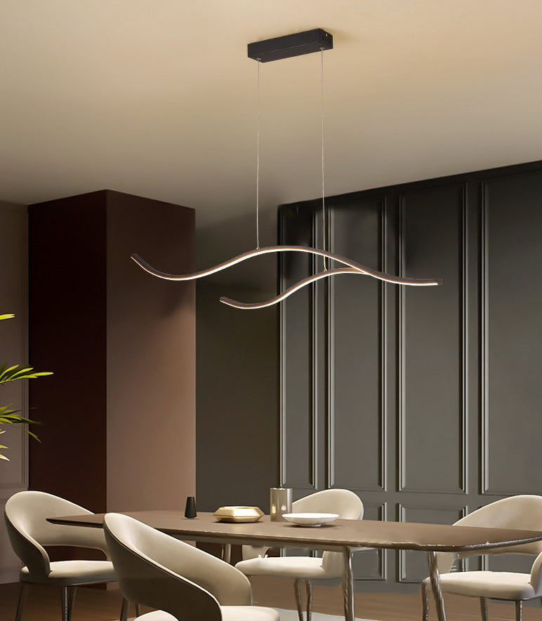 Nordic Style Wave Line LED Island Light Minimalism Metal Long Strip Lighting Fixture for Dining Room