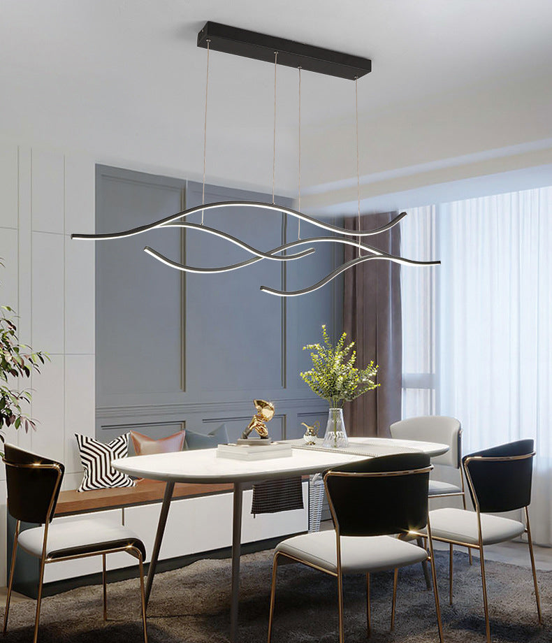 Nordic Style Wave Line LED Island Light Minimalism Metal Long Strip Lighting Fixture for Dining Room