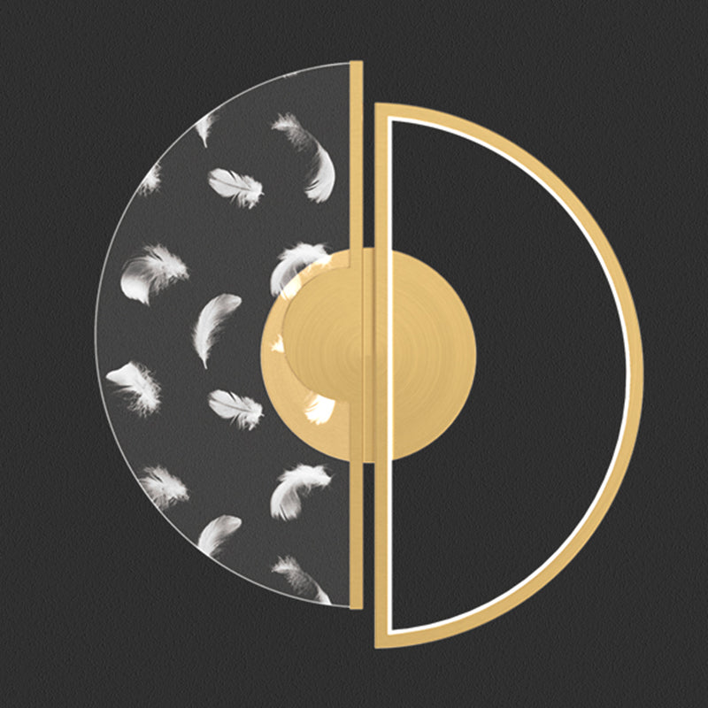 Circular Acrylic LED Ceiling Light in Modern Unique Style Feather Indoor Ceiling Fixture in Gold