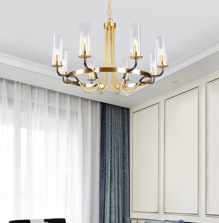 Post-Modern Metal Hanging Chandelier Light Clear Glass Shade Ceiling Chandelier in Gold for Living Room
