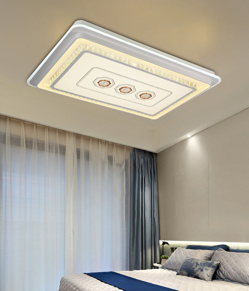 Modern Geometric Ceiling Flush Light Crystal Encrusted Bedroom LED Flushmount in White