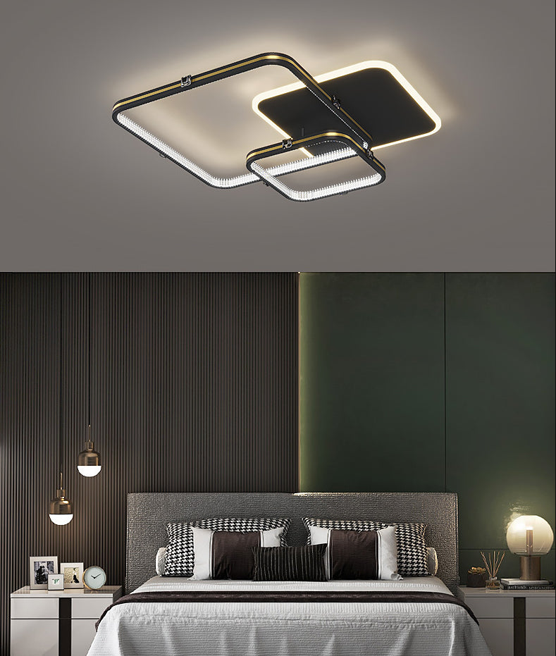 Quadrierte Deckenleuchte Moderne Stil Acryl LED-Schlafzimmer Deckenbündige Halterung in Schwarz