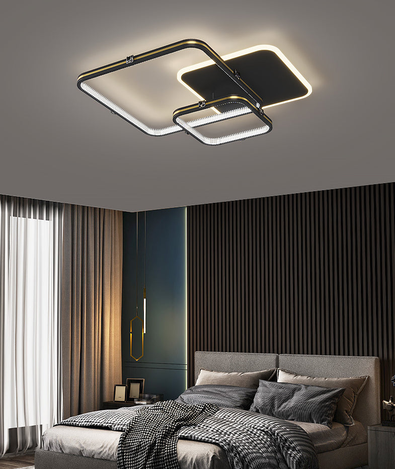 Quadrierte Deckenleuchte Moderne Stil Acryl LED-Schlafzimmer Deckenbündige Halterung in Schwarz