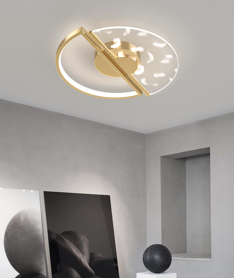 Circular Acrylic LED Ceiling Light in Modern Unique Style Feather Indoor Ceiling Fixture in Gold