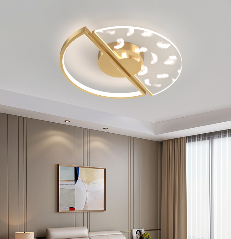 Circular Acrylic LED Ceiling Light in Modern Unique Style Feather Indoor Ceiling Fixture in Gold