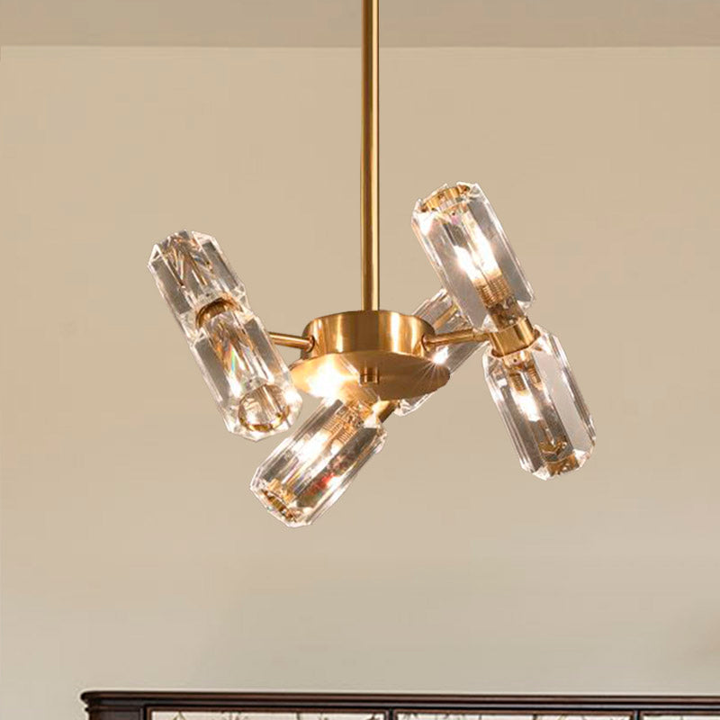 Tube Faceted Crystal Chandelier Lamp Contemporary 6/8/10 Bulbs Gold Hanging Ceiling Light