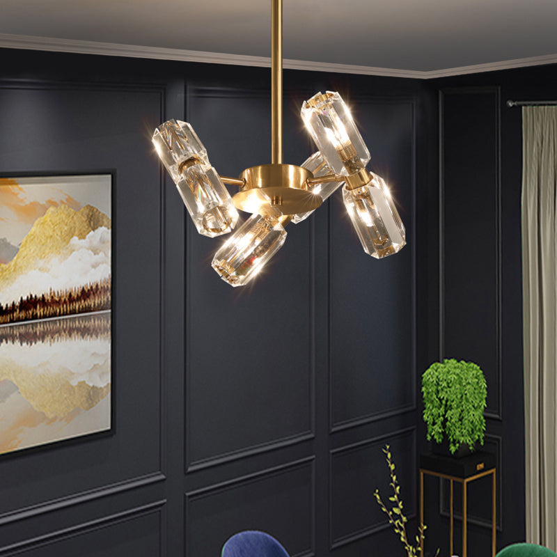 Tube Faceted Crystal Chandelier Lamp Contemporary 6/8/10 Bulbs Gold Hanging Ceiling Light