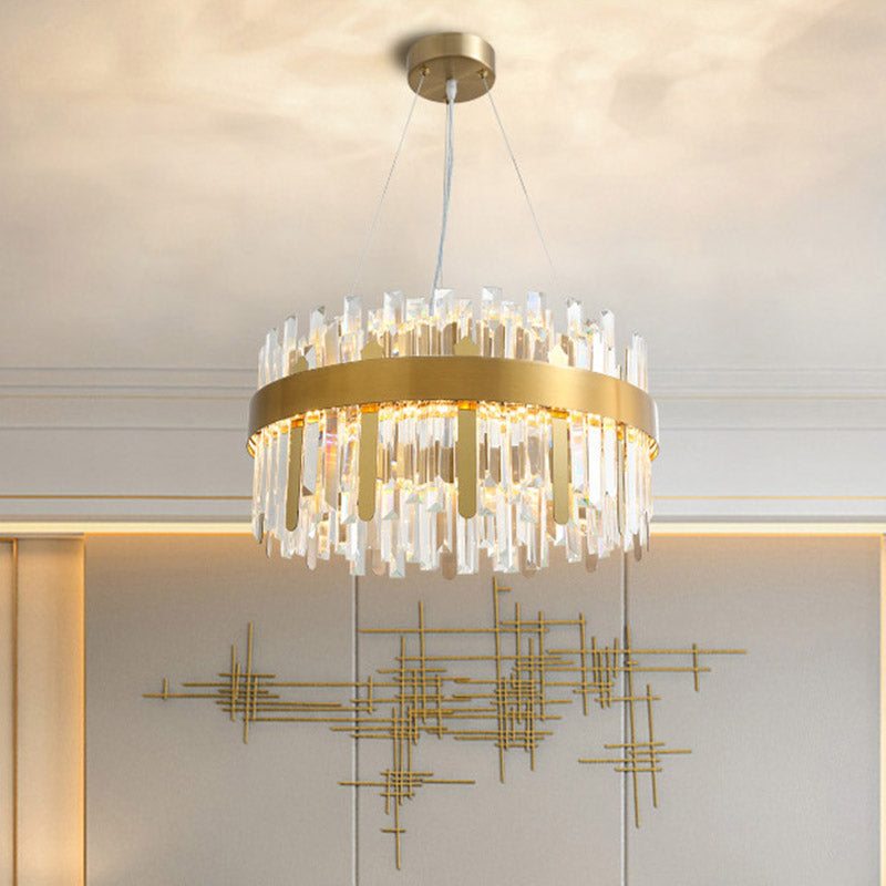 Drum Ceiling Chandelier Modernism Cut Crystal LED Gold Hanging Light Kit for Dining Room