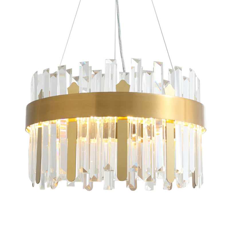 Drum Ceiling Chandelier Modernism Cut Crystal LED Gold Hanging Light Kit for Dining Room
