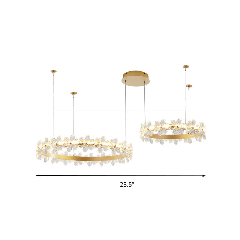 Iluminación de la lámpara de círculo Ligera colgante de techo led de cristal modernista en oro para sala de estar