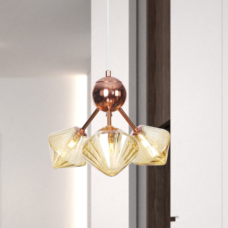 Diamond Living Room Chandelier Lampe Ambre / Verre transparent 3/9/12 LUMIÈRES STYLE DE FARME ALLUMAGE, 13 "/27,5" / 34 "de large