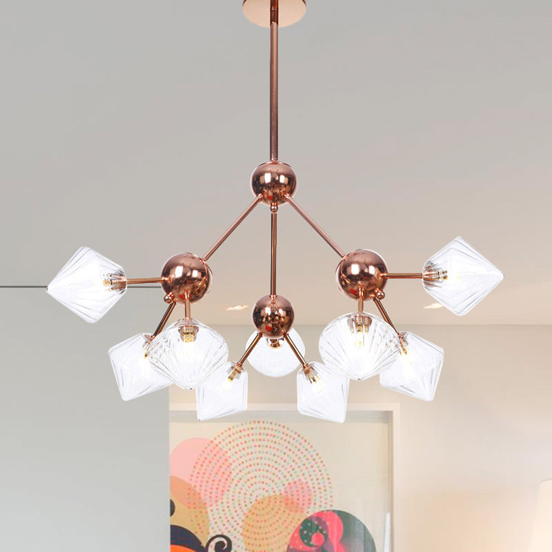 Diamond Living Room Chandelier Lampe Ambre / Verre transparent 3/9/12 LUMIÈRES STYLE DE FARME ALLUMAGE, 13 "/27,5" / 34 "de large