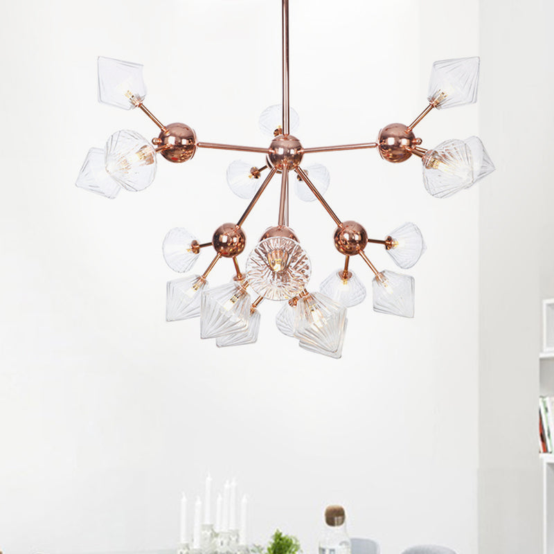 Diamond Living Room Chandelier Lampe Ambre / Verre transparent 3/9/12 LUMIÈRES STYLE DE FARME ALLUMAGE, 13 "/27,5" / 34 "de large