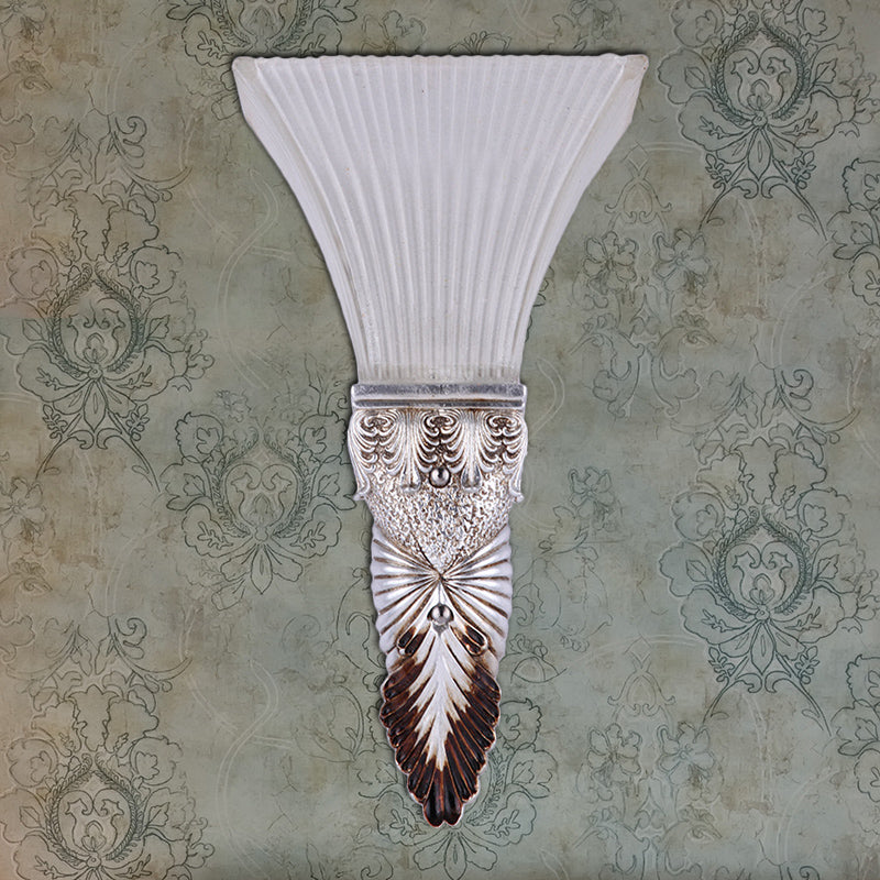 Flared Yellow Glass Wall Sconce Light Retro Style 1 Head Living Room Wall Mounted Lamp with Gold/Silver/White and Gold Backplate