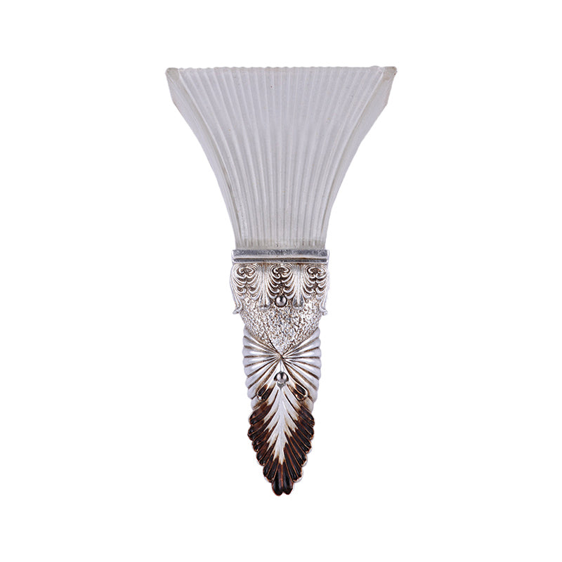 Flared Yellow Glass Wall Sconce Light Retro Style 1 Head Living Room Wall Mounted Lamp with Gold/Silver/White and Gold Backplate